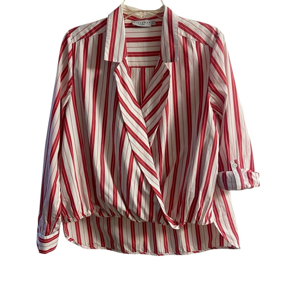 Harshman anthropologie Red and White Striped Women's Blouse Large